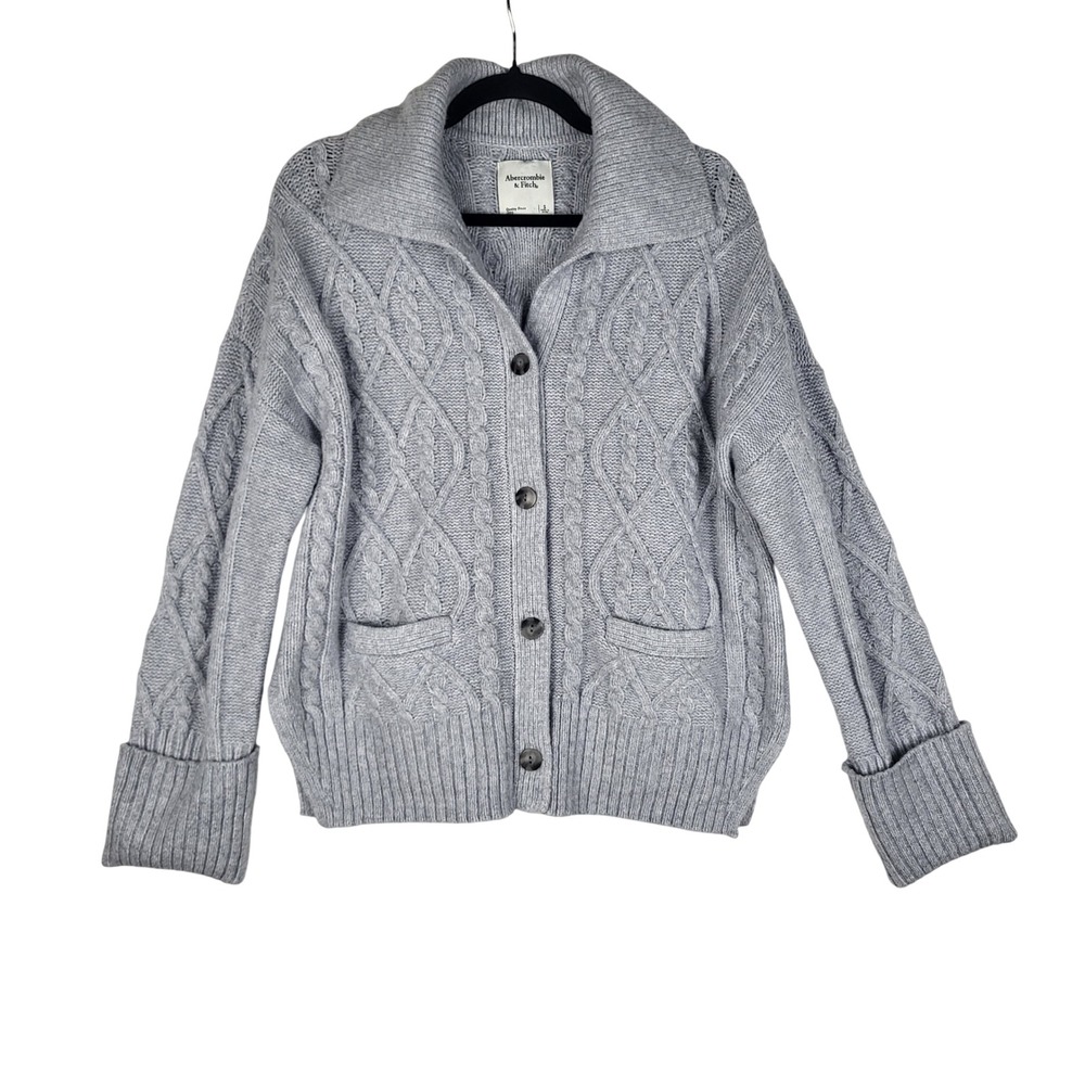 Abercrombie & Fitch Cardigan Womens S Gray Cable Knit Button Shawl Collar Cozy